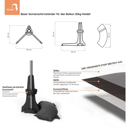 Baser Sonnenschirmständer Für Balkon 20 Kg Dunkelbraun 4 Baser Sonnenschirmständer Für Balkon 20 Kg Dunkelbraun – Bild 2