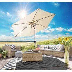 Gartenfreude Marktschirm Ø 200 Cm Creme Mit Kurbelmechanik -Outdoor Schirm Verkauf 4251083905744 4655 01