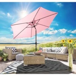 Gartenfreude Marktschirm Ø 200 Cm Rosa Mit Kurbelmechanik -Outdoor Schirm Verkauf 4251083905768 4655 01