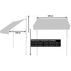 Gartenfreude Klemmmarkise Taupe/Beige 200 X 120 Cm Ohne Bohren, Gerader Schnitt -Outdoor Schirm Verkauf 4251083911622 4655 3