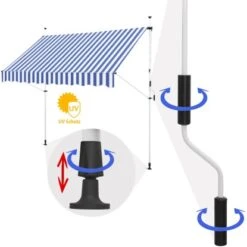 Gartenfreude Klemmmarkise Blau/Weiß 200 X 120 Cm Ohne Bohren, Wellen Schnitt -Outdoor Schirm Verkauf 4251083911660 4655 5