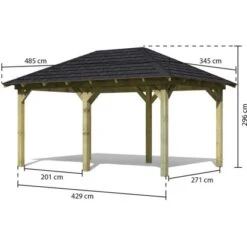 Karibu Pavillon Bever 4 Set Kdi Mit Schindeln Schwarz 429 Cm X 289 Cm X 296 Cm -Outdoor Schirm Verkauf 806169 3739 02