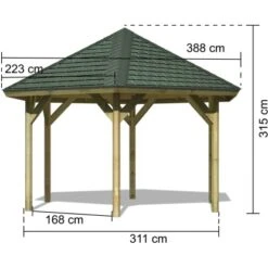 Karibu Pavillon Akerhus Set Kdi Mit Schindeln Grün 370 Cm X 324 Cm X 315 Cm -Outdoor Schirm Verkauf 806174 3739 02