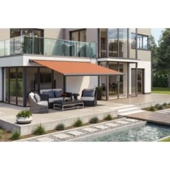Wismar Kassettenmarkise Anthrazit Mit E-Motor 450 X 150 Cm Stoff Orange-Braun -Outdoor Schirm Verkauf 915205 2354 3