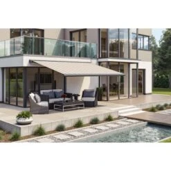 Wismar Kassettenmarkise Anthrazit Mit E-Motor 450 X 150 Cm Stoff Hellgrau-Beige -Outdoor Schirm Verkauf 915210 2354 3