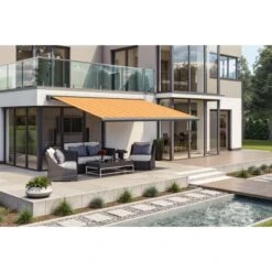 Wismar Kassettenmarkise Anthrazit Mit E-Motor 450 X 150 Cm Stoff Gelb-Orange -Outdoor Schirm Verkauf 915212 2354 3
