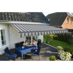 Spettmann Halbkassettenmarkise Sky Fix B 300 Cm X T 200 Cm Grau Gestreift -Outdoor Schirm Verkauf silber DESSIN 1465 Shark 2